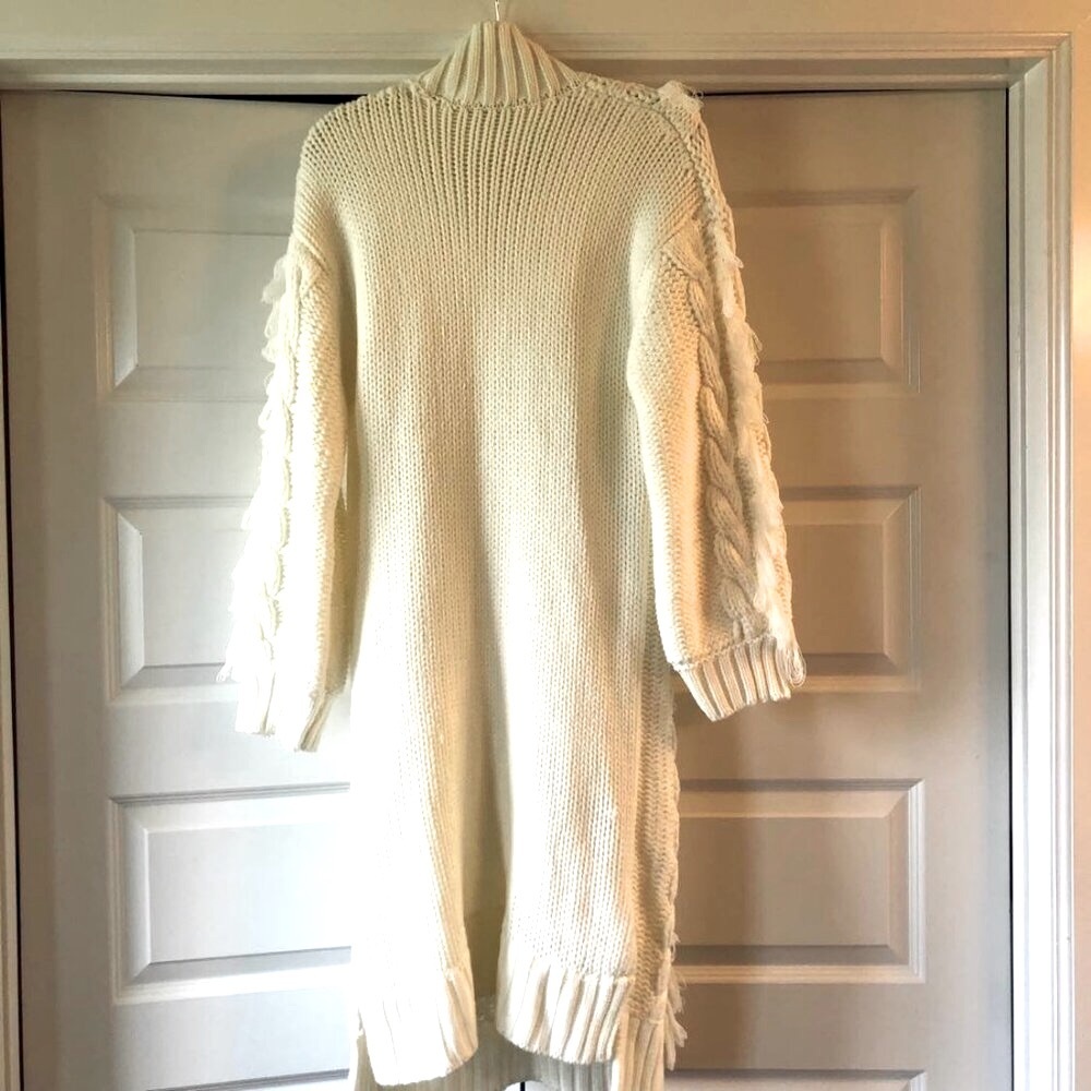 FARM RIO Ivory Cable Knit Fringe Midi Sweater Dress M MSRP $285 - Picture 8 of 10